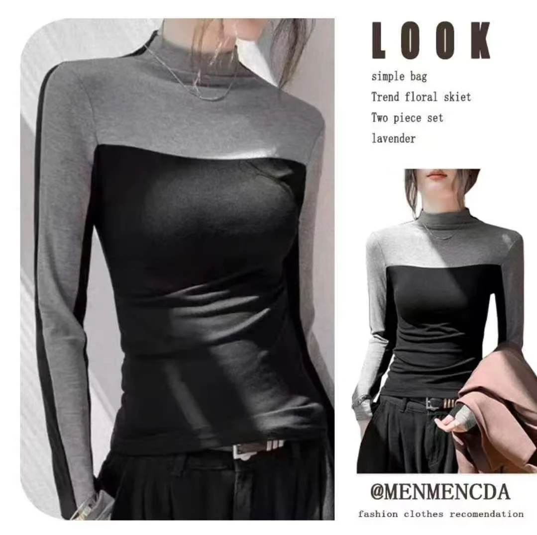 黑灰色百搭显高设计感内搭时尚秋冬显瘦轻熟风纯欲风休闲风打底衫