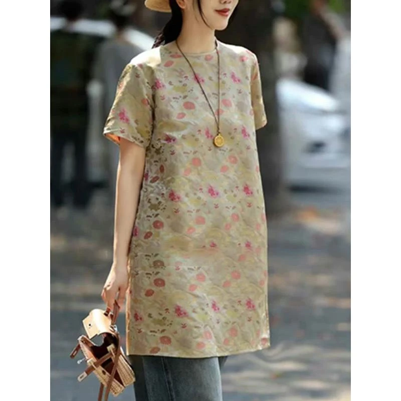 2025初夏穿搭气质女士上衣新中式国风小众时尚高级感印花短袖T恤