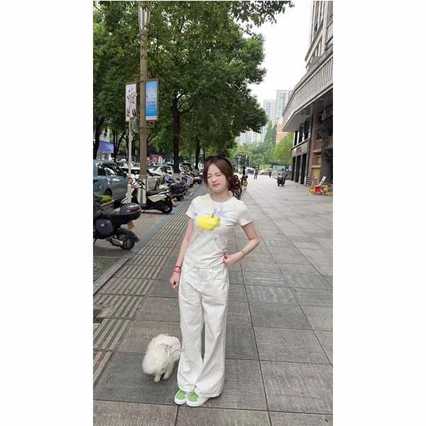 美式辣妹设计感短袖2025新款青苹果修身显瘦短款上衣潮长裤套装