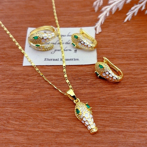 铜合金项链 时尚爆套装509-29-3绿金款百搭简约欧美轻奢气质复古