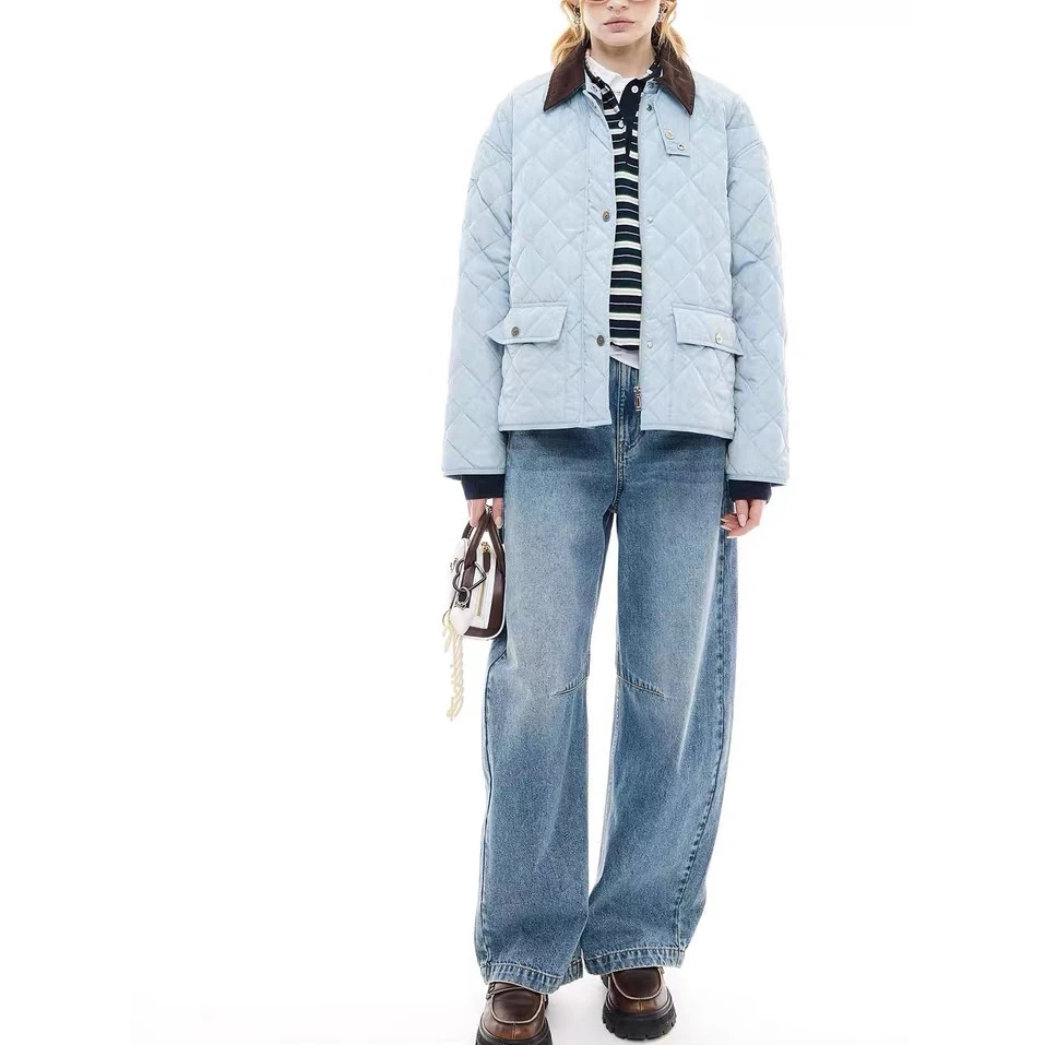 【林-棉服-90】宽松复古波点女款秋摩登拼接棉服扎染菱格套装棉服