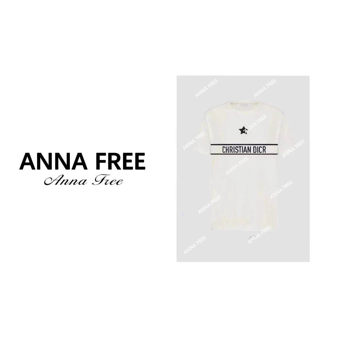 ANNA FREE 小字母五角星提花刺绣夏季新款宽松短袖T恤女上衣24067