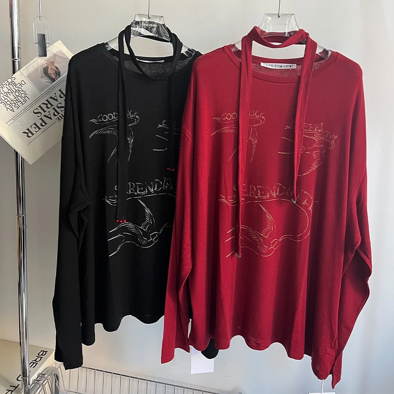 CHEERUPUNIFORM24秋冬新品春燕送福长款薄款长袖T恤百搭圆领上衣