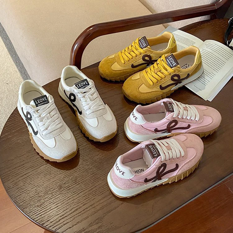 韩版春季时尚休闲鞋厚底运动鞋休闲鞋ins春秋德训鞋圆头鞋子透气