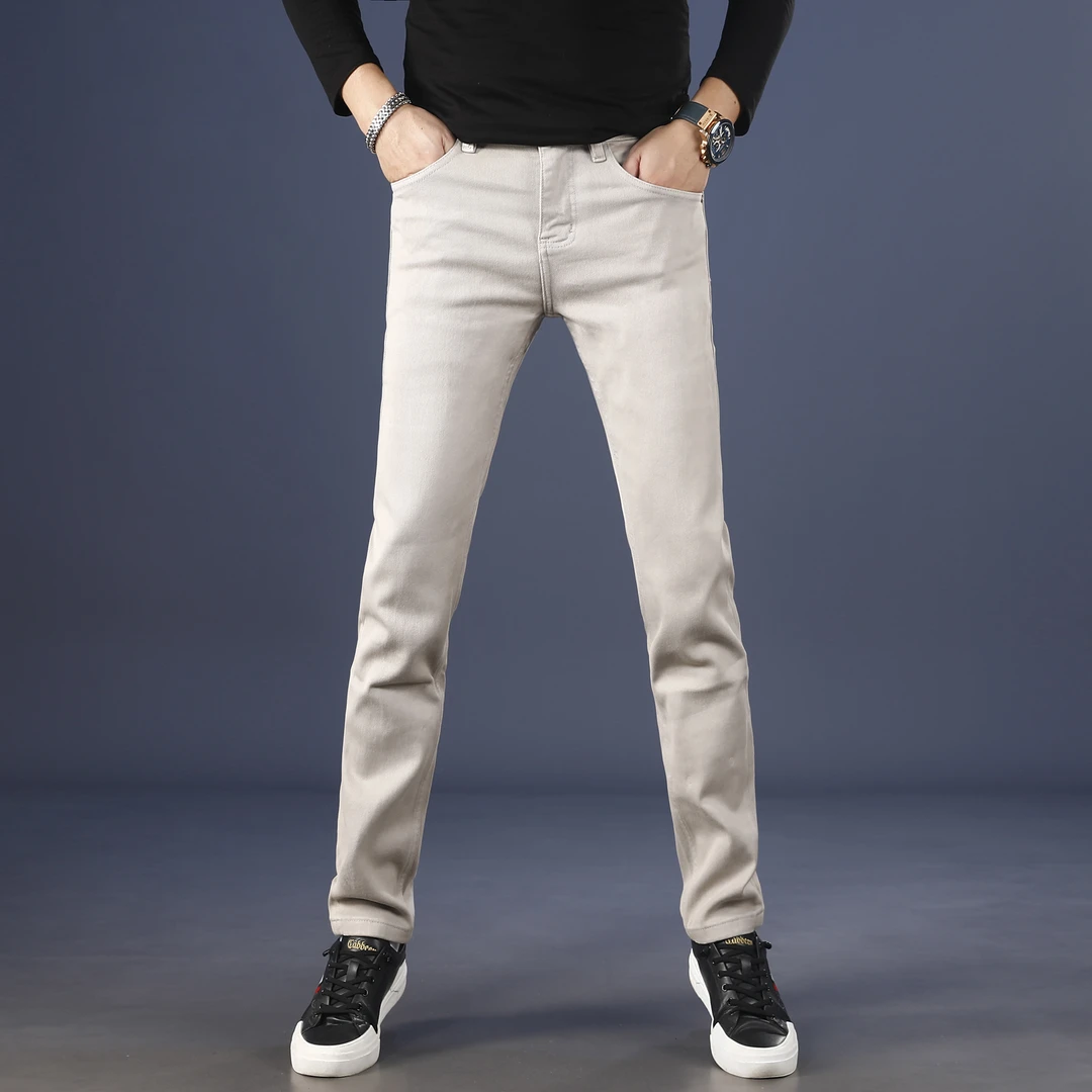 范莉泰秋冬浅灰色男士牛仔裤男款爆款2025新款修身小脚休闲裤子男