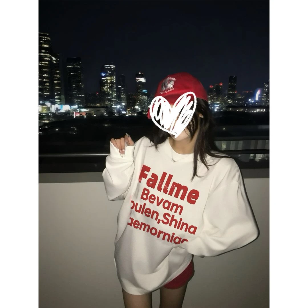 秋季新款慵懒风圆领长袖t恤美式潮流宽松显瘦情侣卫衣打底衫