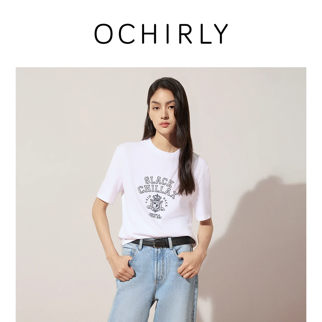 OCHIRLY欧时力 纯棉怀旧风印花短袖t恤女上衣宽松2025秋季新品