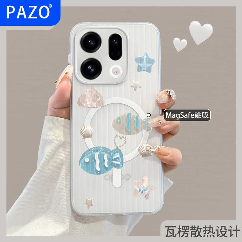 适用oppofindx9手机壳oppo瓦楞磁吸findx9pro保护壳超薄海洋动物