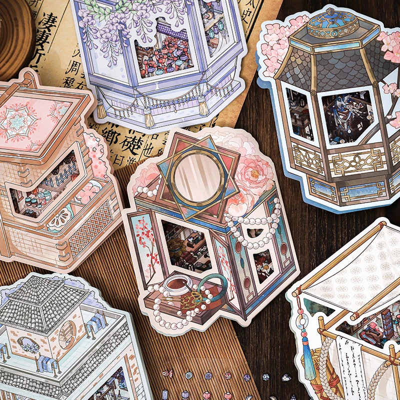 纸迹浮生清观系列翻盖版3D立体造景贴纸微缩场景diy贴纸手账贴纸