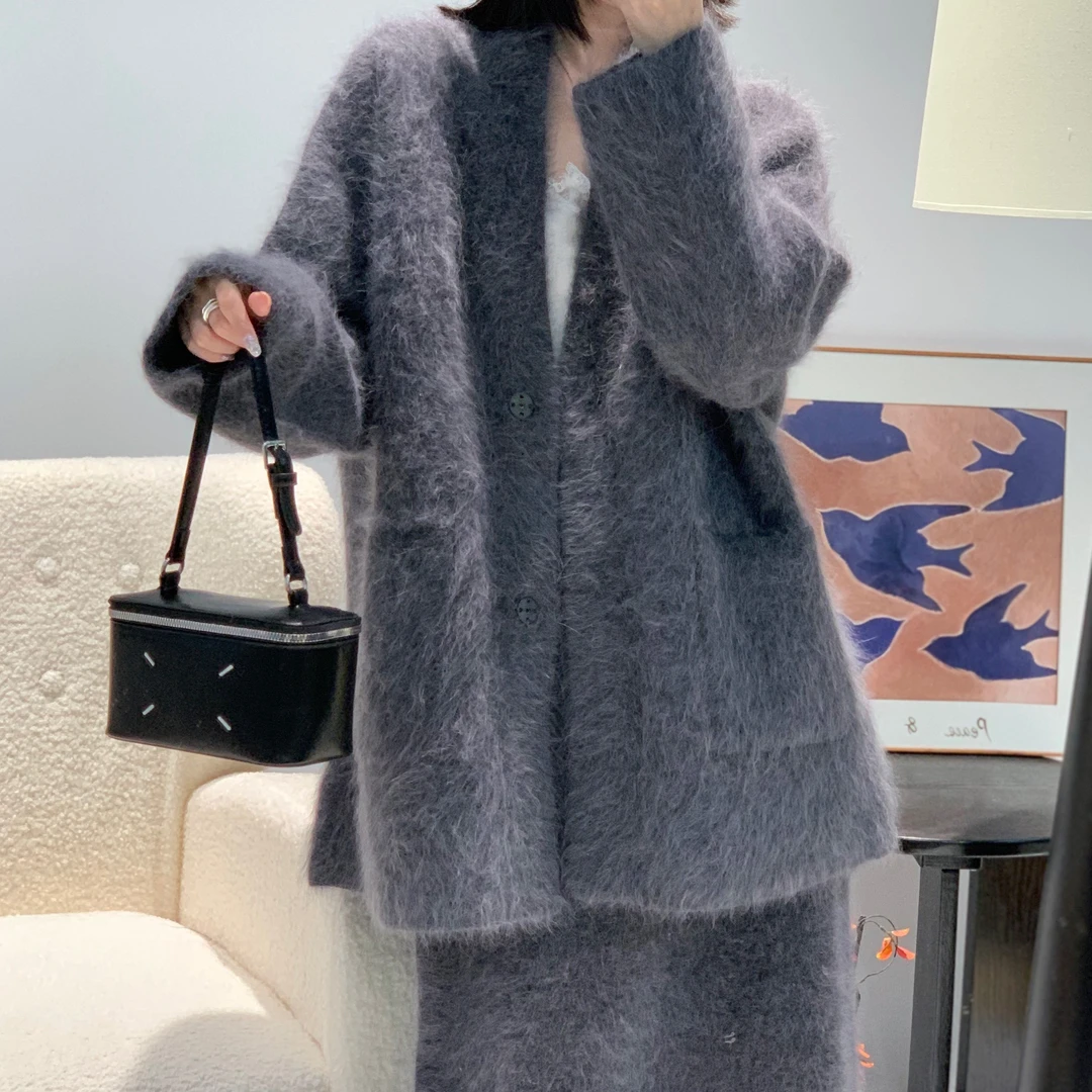 慵懒风轻奢韩版冬季中长款百搭落肩袖时尚款