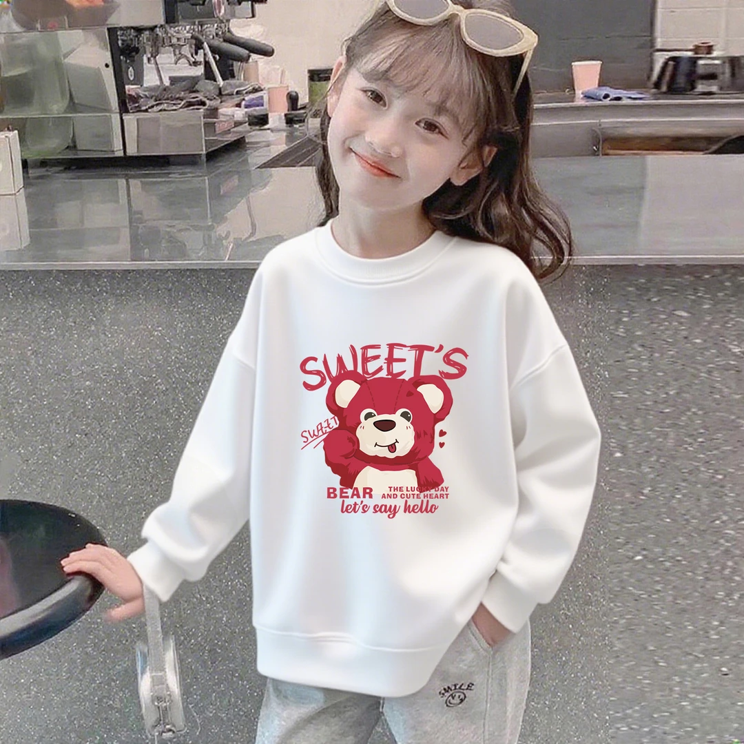 女童卫衣春秋2025新款时髦上衣纯棉儿童衣服加绒白色初中生长袖潮