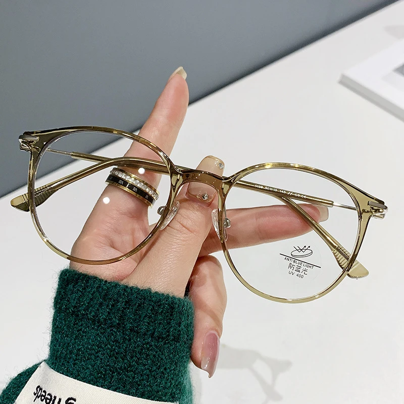 韩系冷茶色超轻tr90网红复古眼镜框素颜风防蓝光圆框眼镜可配度数