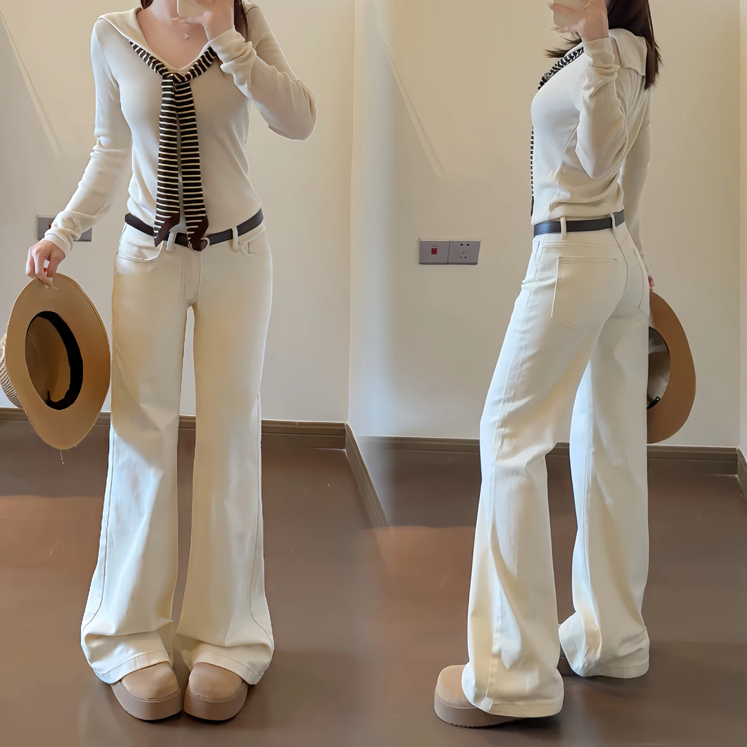 小鱼故事2025早秋新款低腰弹力直筒微喇牛仔裤辣妹女士新款裤子