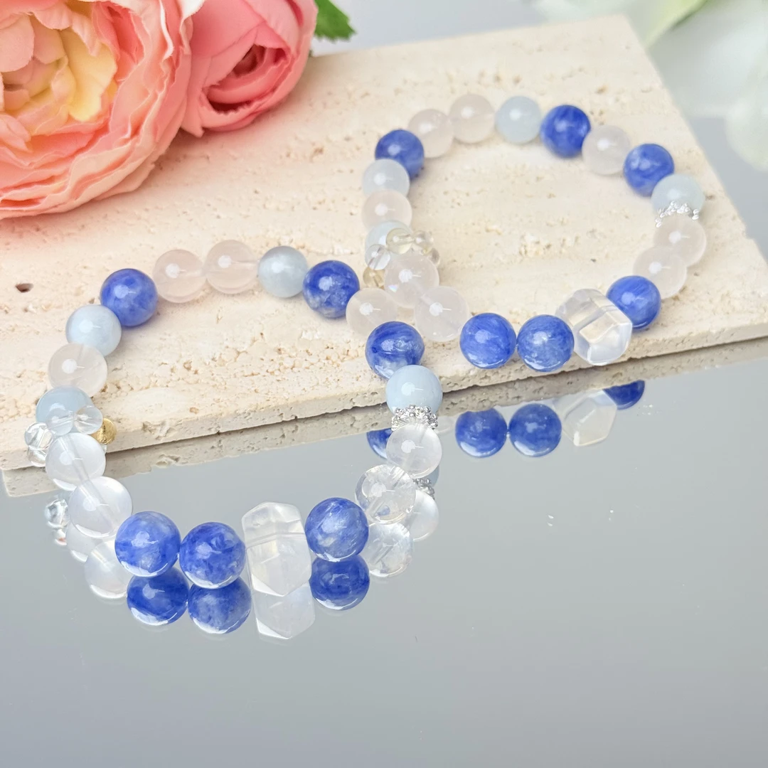 【星海共鸣】白水晶蓝晶石海蓝手串10mm面小仙多样性发其一Z