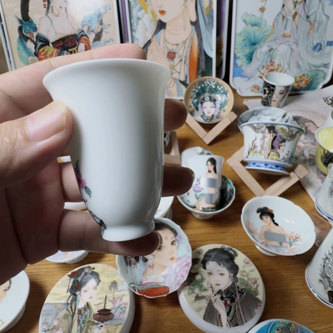 等***哥碗手绘美女闻香杯