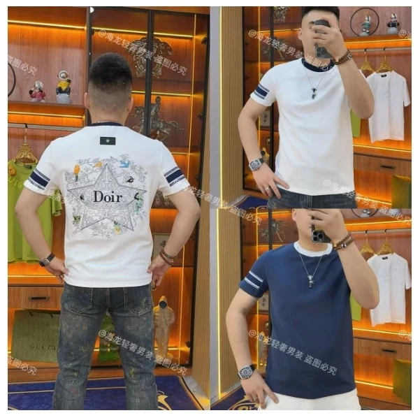 K872 秋冬织带星星半袖 潮男潮尚高端圆领潮流男士T恤时尚潮款