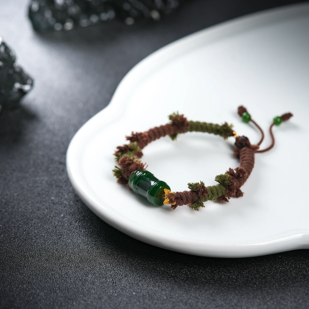 苏工系列·静竹丨和田玉碧玉18K金精品手串约12X17.5mm*S6604