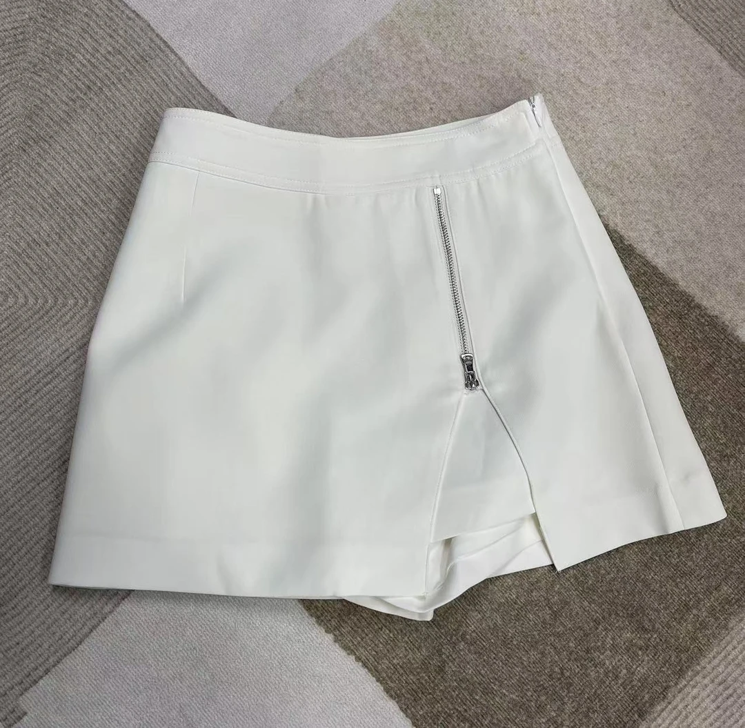 【晨浠定制】新款时尚百搭显瘦拉链裤裙设计款短裤两色1816