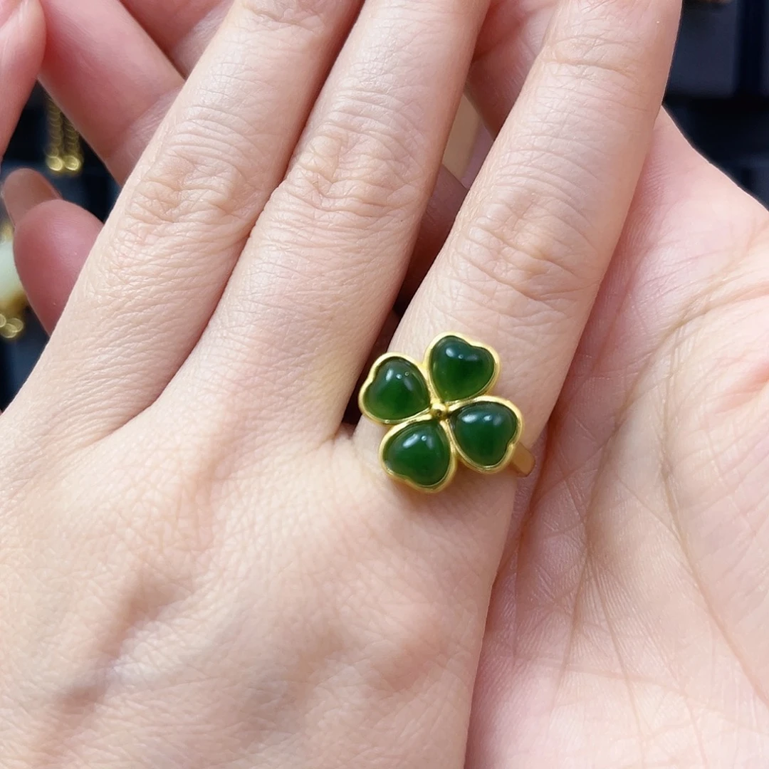 和田玉银S925镀金镶嵌戒指