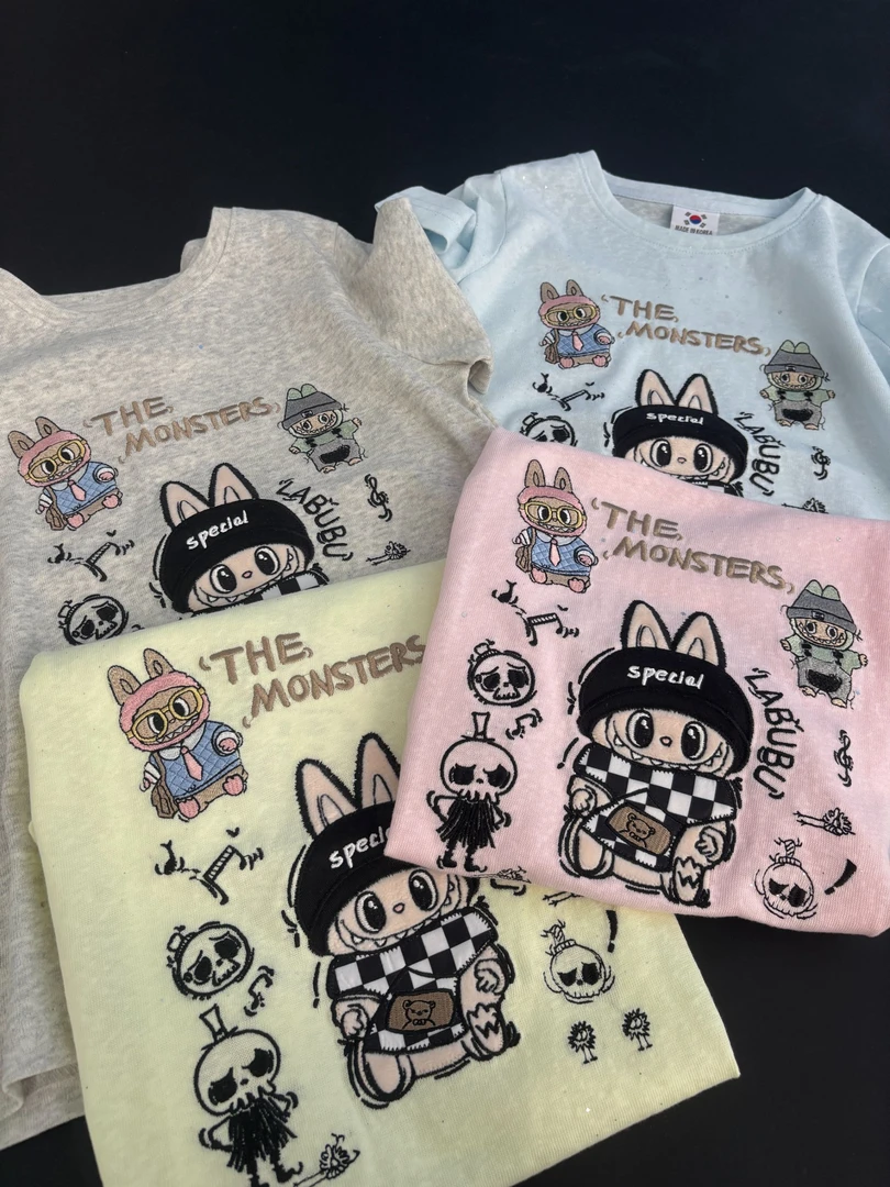 【软软糯糯】儿童重工卡通刺绣休闲宽松圆领短袖T恤042g207