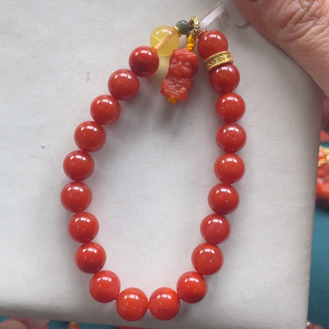 南红玛瑙瓦西南红dly单圈8mm银S925镀金镶嵌