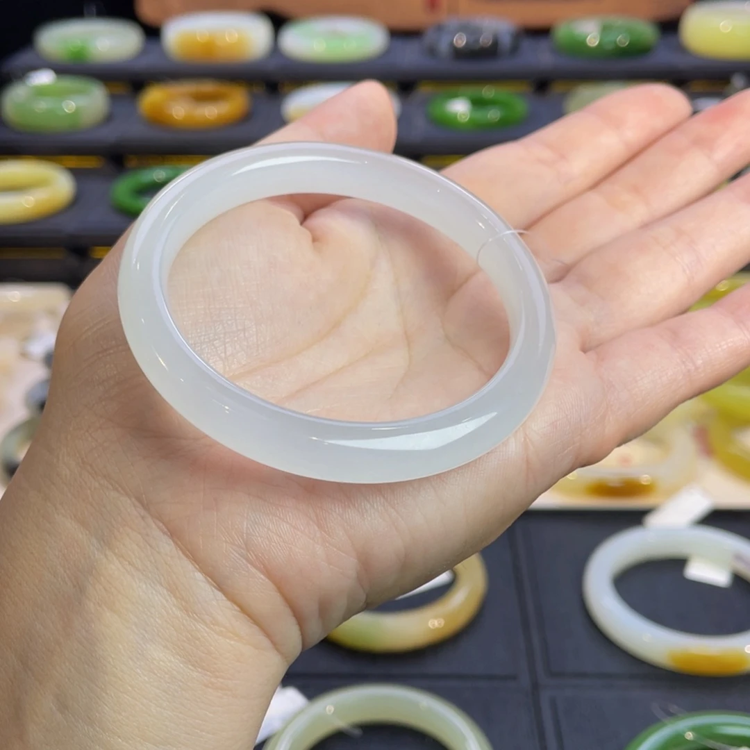 和田玉未镶嵌手镯高冰白玉手镯55