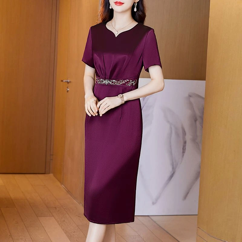 妈妈时尚改良旗袍连衣裙2023年夏装新款参加婚礼年轻喜婆婆礼服女