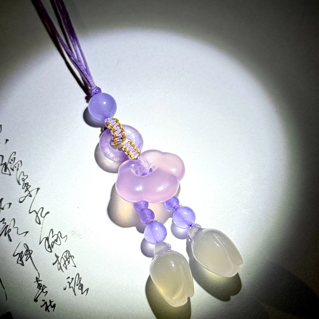 鼎芙原创春天满紫如意玛瑙钥匙挂包挂