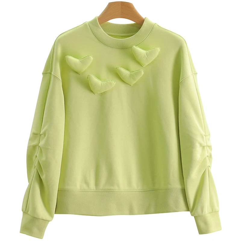 【开播福利】简约纯色宽松圆领爱心百搭卫衣#RYB48V006