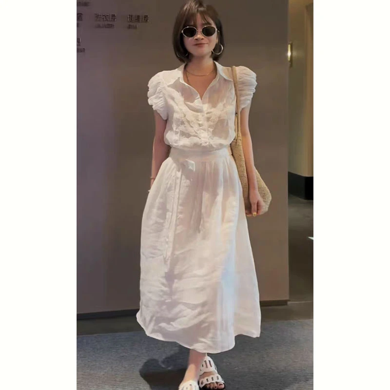 气质Polo领清纯初恋感连衣裙2025夏季新款显瘦泡泡袖洋气A字裙
