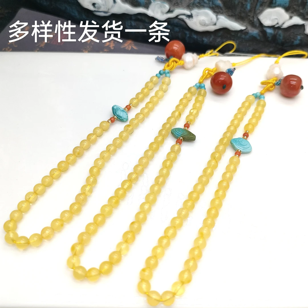 【品众珠宝】百搭小流苏DIY手工编织款蜜蜡侧挂手机链包包链