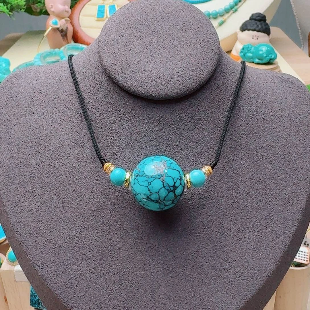 绿松石未镶嵌高瓷蓝网花大圆珠锁骨珠20.1