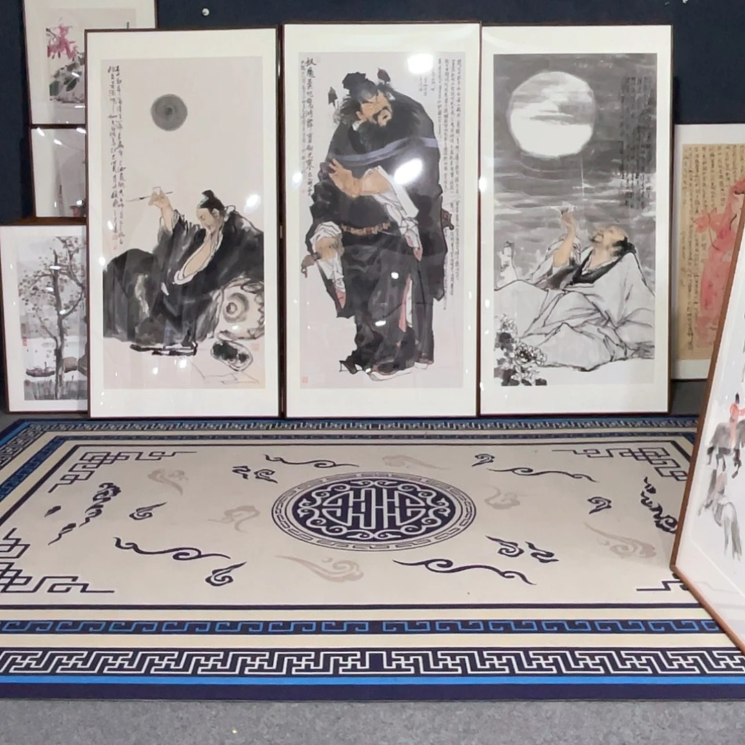 行***前国画手绘画作品带框80/160