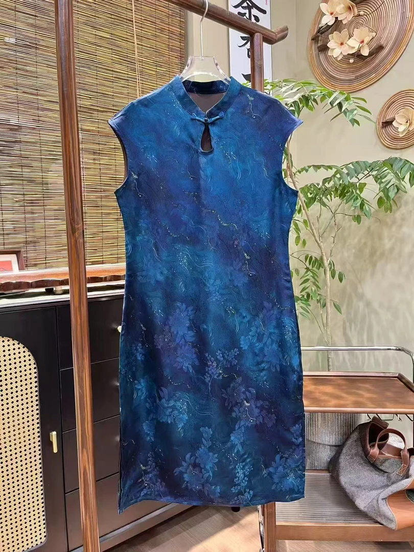 1318蓝眼泪【万象汇专供】国风传承款中高端连衣裙气质中长款洋气