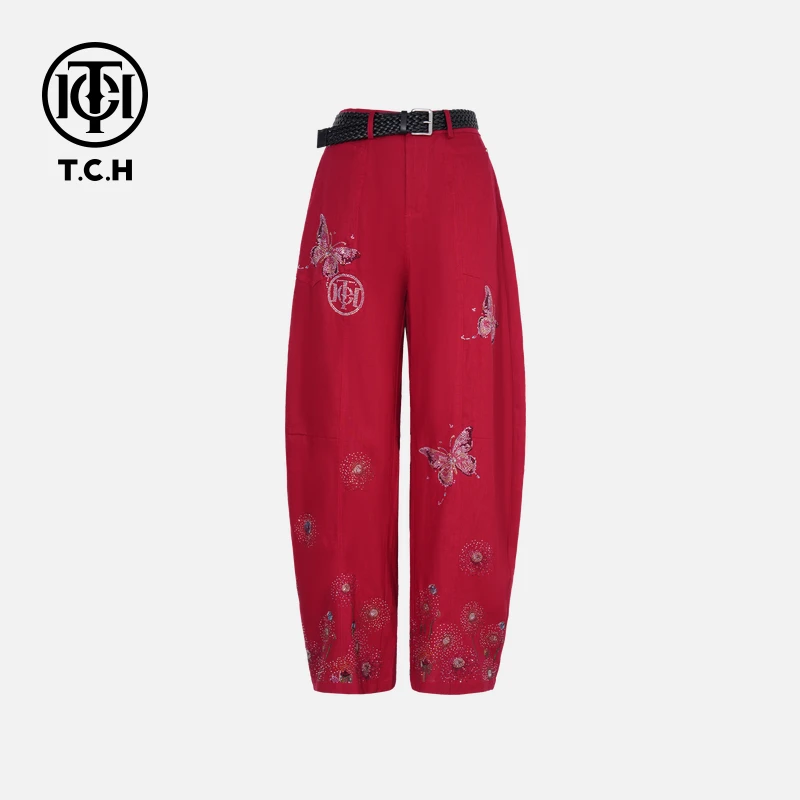 TCH私服烫钻工艺时尚休闲百搭气质长裤女T75B20E1018轻奢tch