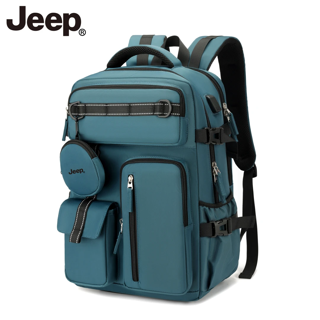 Jeep吉普男女通勤防水电脑包纯色背包户外休闲旅行包多功能双肩包