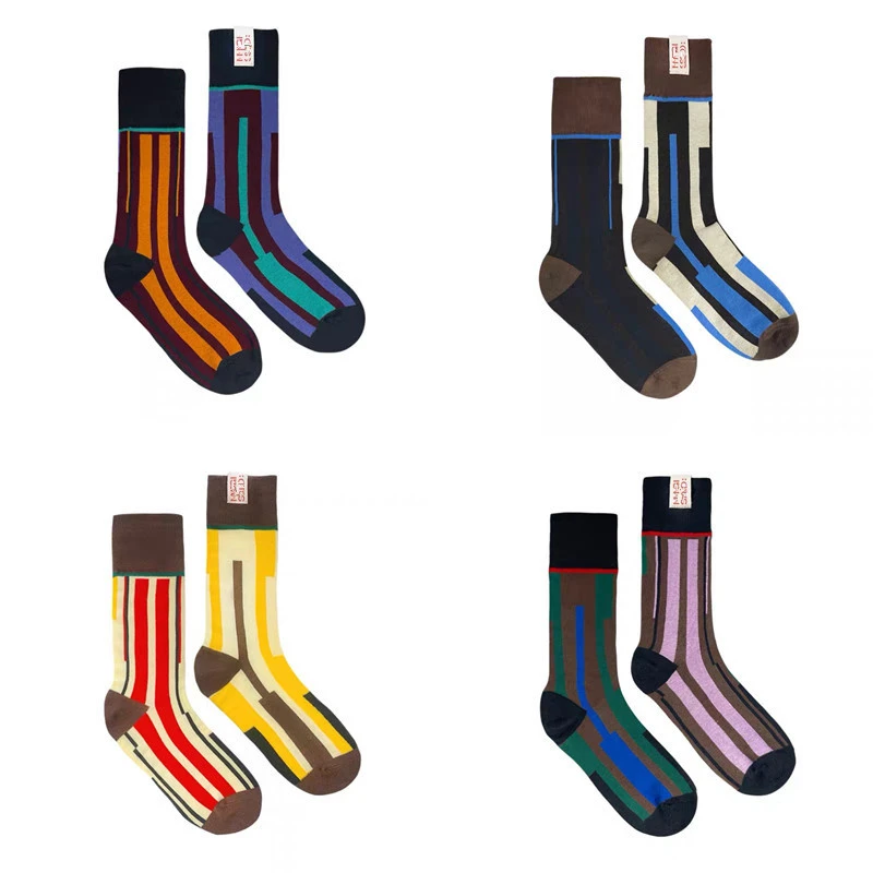 潮牌欧货新品hello彩色拼接个性AB袜跳跳舞网红运动布标中筒棉袜