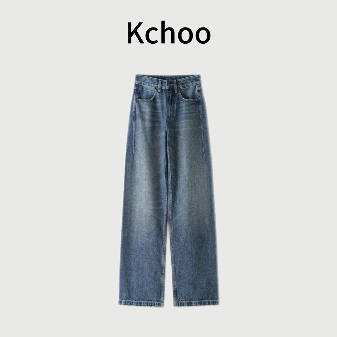 Kchoo'治梨有方'100棉中高腰显瘦宽松潮流复古秋冬直筒宽松牛仔裤