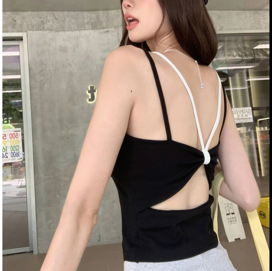 假两件性感纯欲甜辣风撞色女内搭自带胸垫外穿短款抹胸上衣