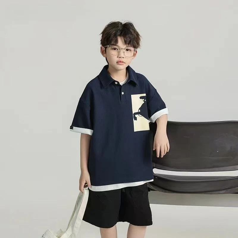 男童翻领短袖T恤半袖2025夏装中大儿童男孩POIO衫上衣潮