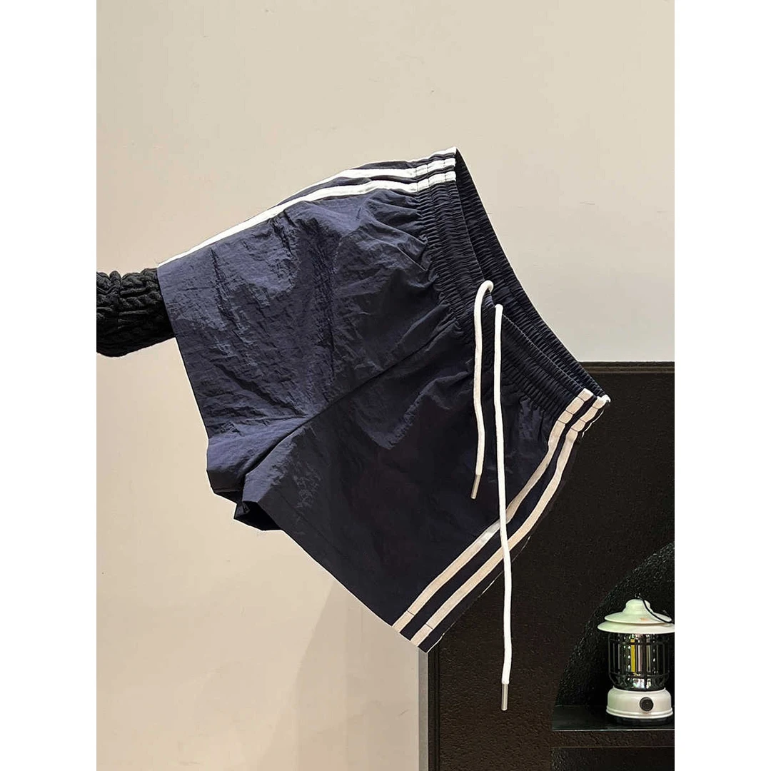 小个子专属！三条杠拼接高腰休闲短裤女夏薄宽松显瘦百搭阔腿热裤