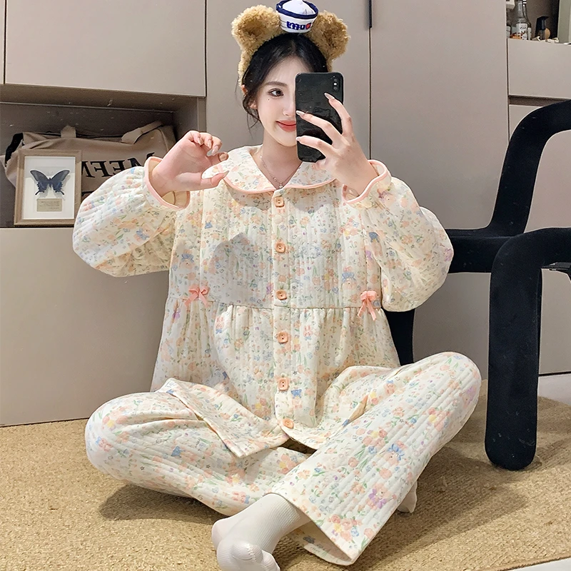 秋冬季月子服产后孕妇睡衣哺乳喂奶产妇空气棉吸汗家居服冬天新款