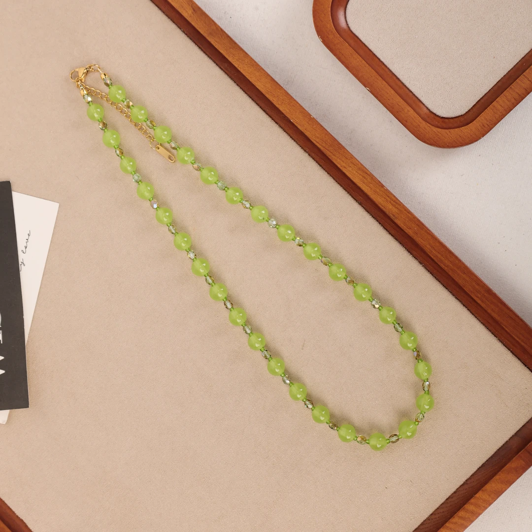 合金项链 LZ2576 青苹果糖绿色绿料满串琉璃项链