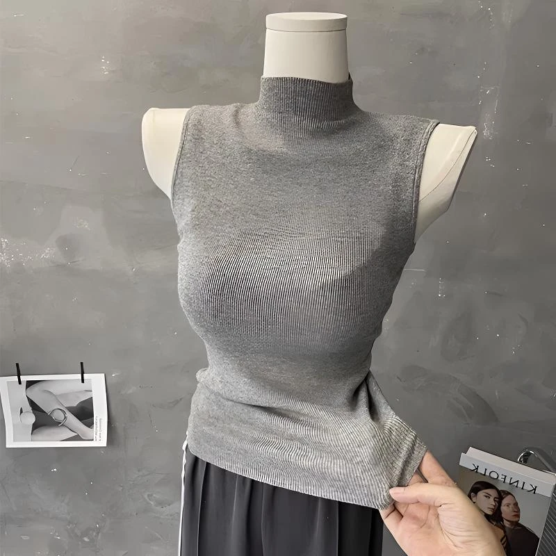 半高领针织小背心女春秋2025新款西装内搭上衣中领无袖毛衣打底衫