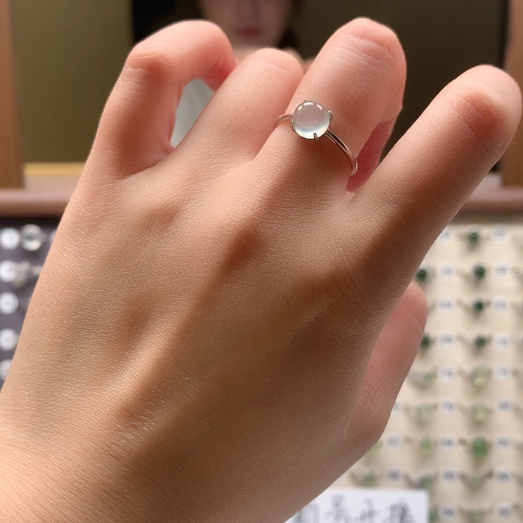 蛇纹石玉银S925镶嵌戒指