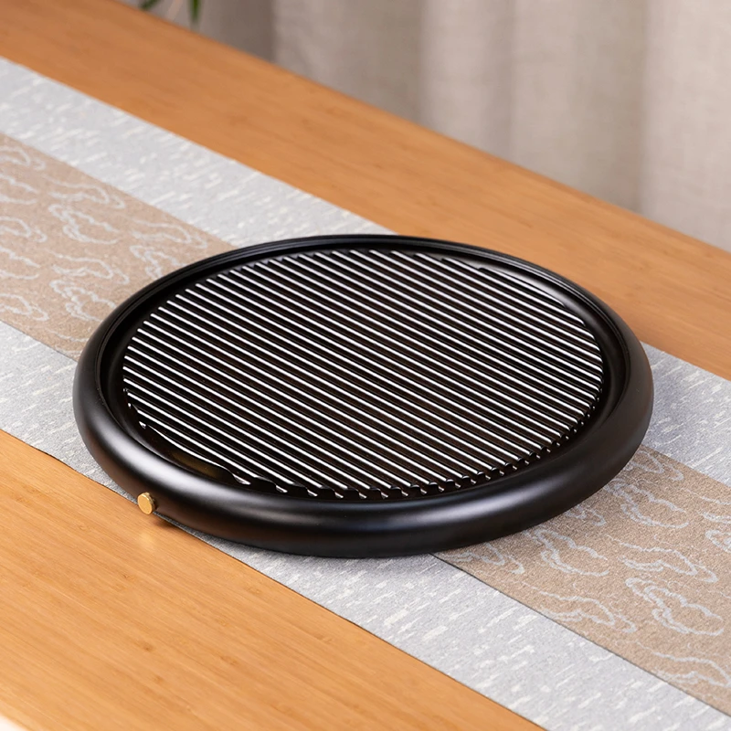 圆满40*40*4【黑】25圆形办公家用茶盘整块实木简约小尺寸功夫茶具