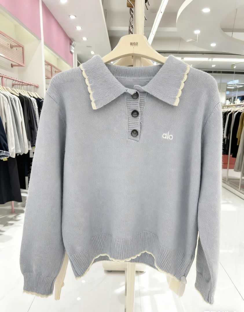 【ms2741】慵懒风polo领长袖针织毛衣秋季款宽松小个子休闲洋气上衣