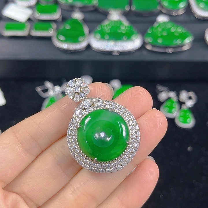 吊坠(不含链)银S925镶嵌翡翠