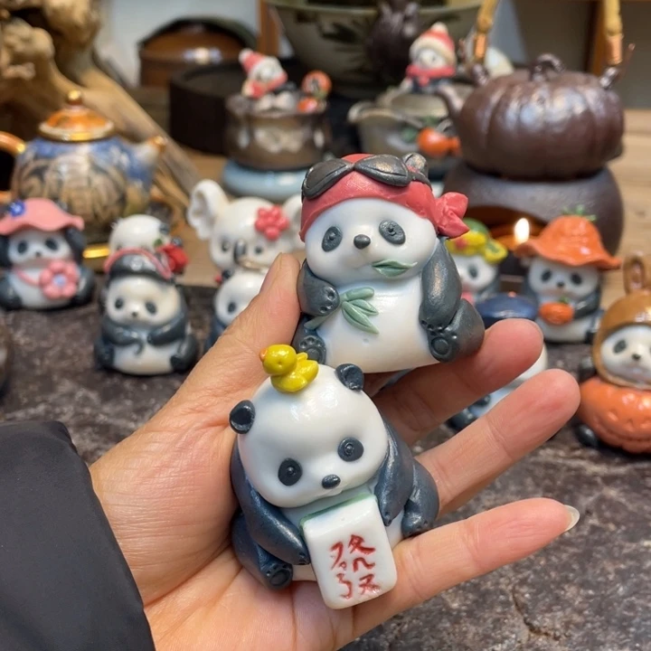 夜*熊猫柴烧宝子茶宠