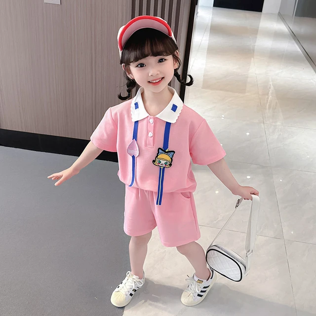 女童套装夏季2025新款儿童女宝宝休闲夏装洋气时髦短袖短裤两件套